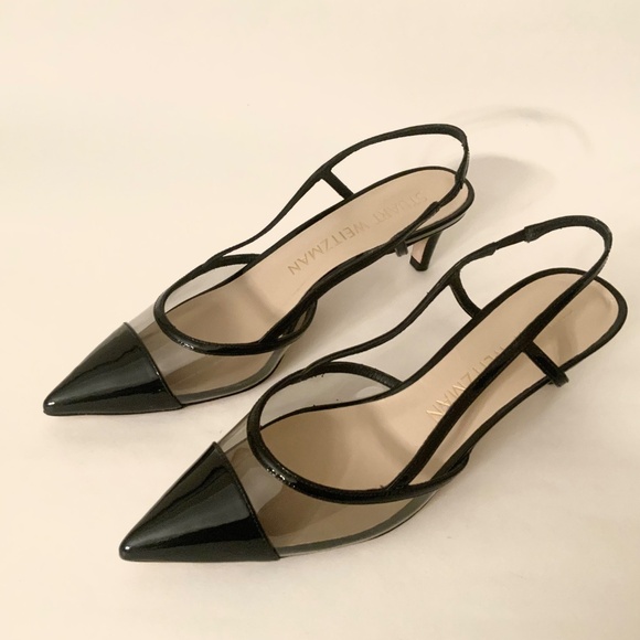 Stuart Weitzman Women's Mondrian 50 Slingback Pumps Black Patent leather Heels - Picture 12 of 15